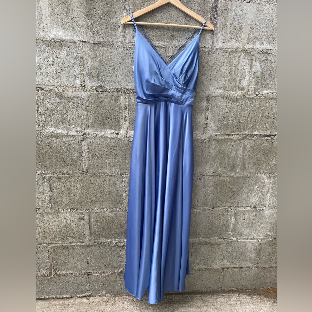 Dusty blue bridesmaid dress blue satin dress petite dress women’s small